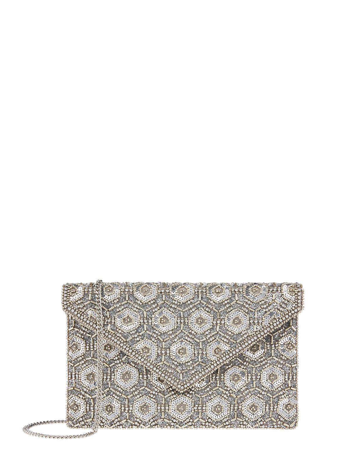 Grey embellished clutch bag