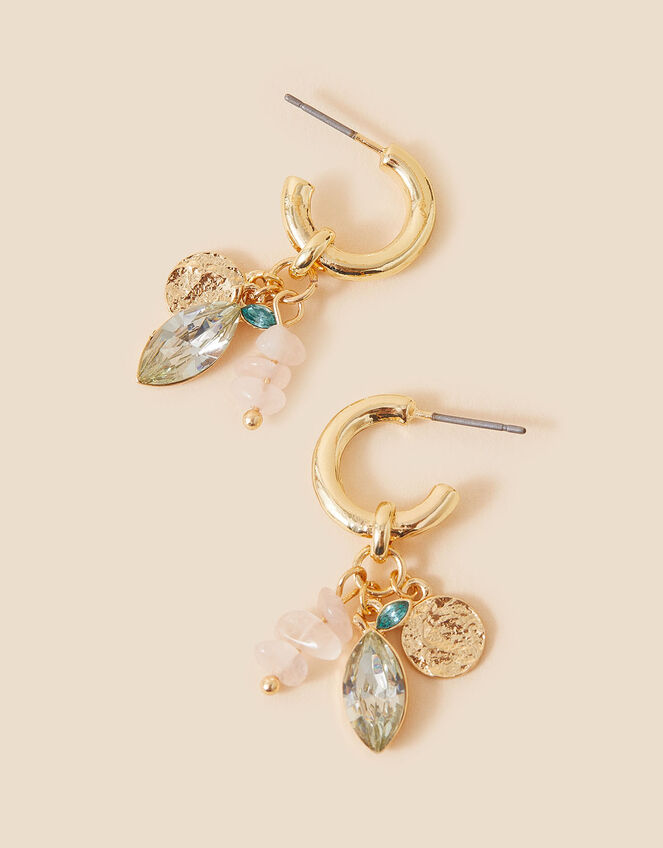 Mixed Stone Drop Charm Hoops , , large