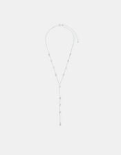 Sterling Silver-Plated Diamanté Lariat Necklace, , large