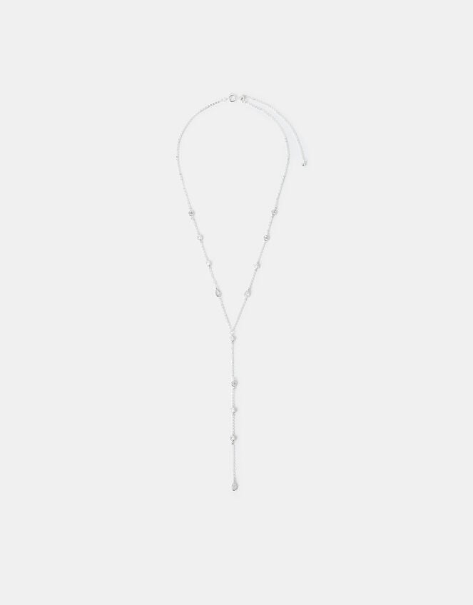 Sterling Silver-Plated Diamanté Lariat Necklace, , large