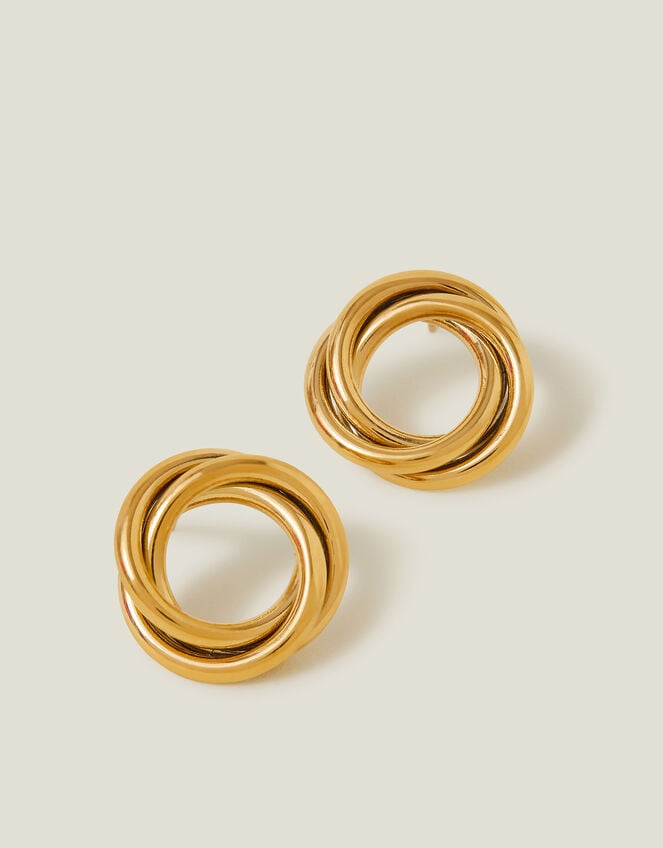 14ct Gold-Plated Stainless Steel Round Twist Stud Earrings, , large