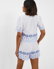 Palm Embroidered Tie Top, White (WHITE), large