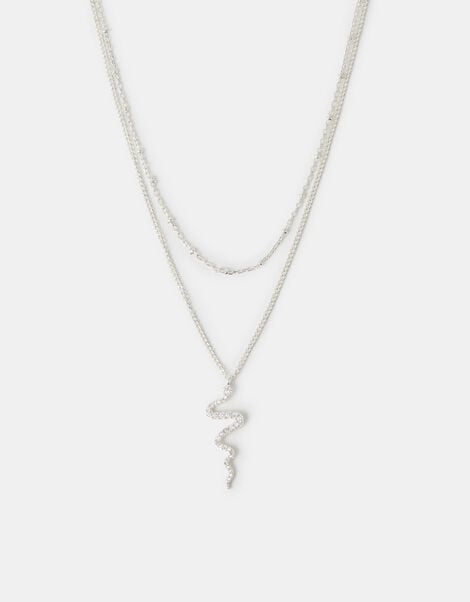 Sterling Silver-Plated Snake Layered Necklace, , large