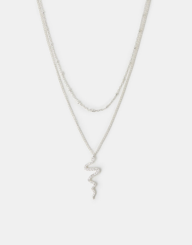 Sterling Silver-Plated Snake Layered Necklace, , large
