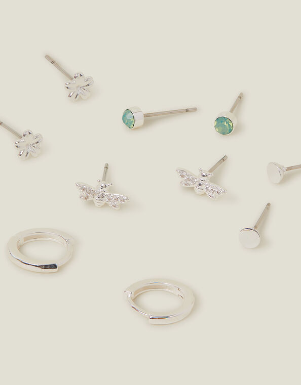 5-Pack Sterling Silver-Plated Bee Stud and Hoop Earrings, , large