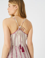Burgundy Print Tiered Maxi Dress, Red (BURGUNDY), large