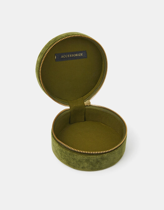 Round Initial Velvet Jewellery Box, Green (OLIVE), large