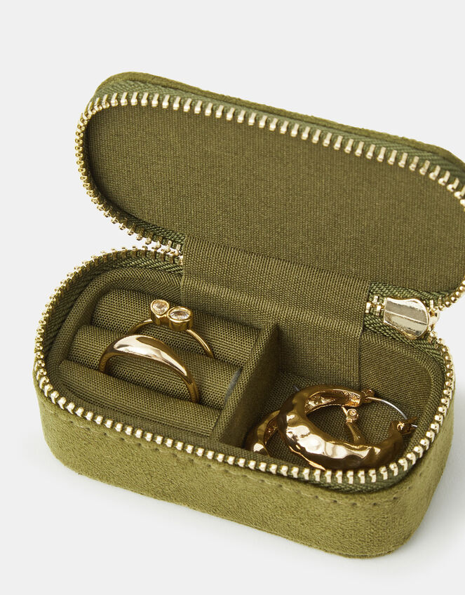 Mini Faux Suede Initial Jewellery Box, Green (OLIVE), large