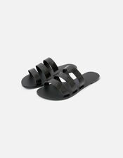 Triple Strap Leather Sandals , Black (BLACK), large
