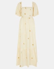 Embroidered Puff Sleeve Maxi Dress, Natural (NATURAL), large