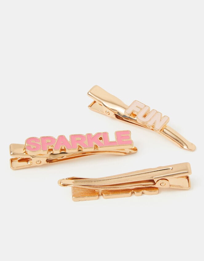 3-Pack Girls Slogan Hair Slides, , large