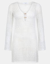 Knitted Long Sleeve Cover Up, White (WHITE), large