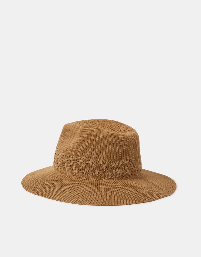 Woven Packable Fedora Hat, Tan (TAN), large