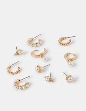 5-Pack Pearl Stud & Twisted Hoop Earrings, , large