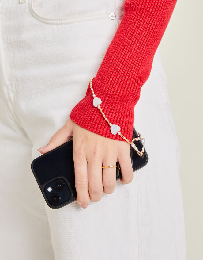 Heart Pearl Bead Phone Wrist Strap, , large