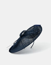 Large Woven Bow Disc Fascinator, Blue (NAVY), large