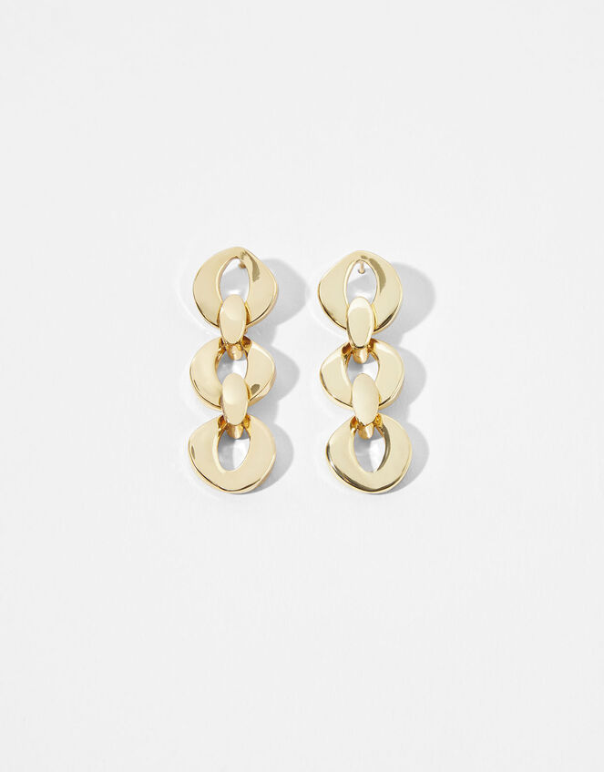 Gold-Plated Oval Chain Drop Earrings, , large
