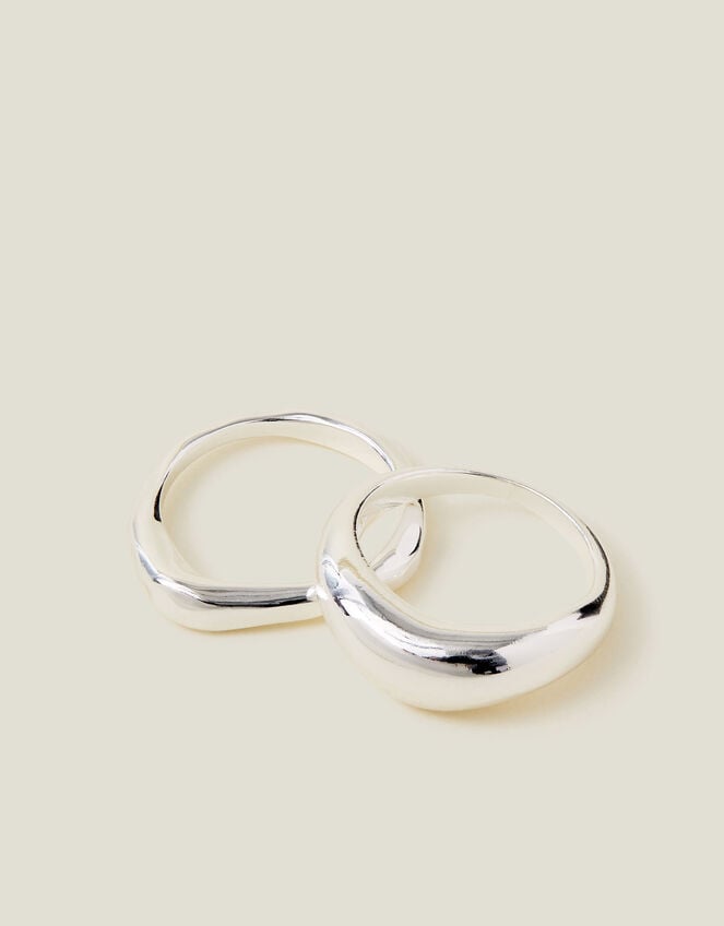 2-Pack Sterling Silver-Plated Molten Rings, Silver (ST SILVER), large