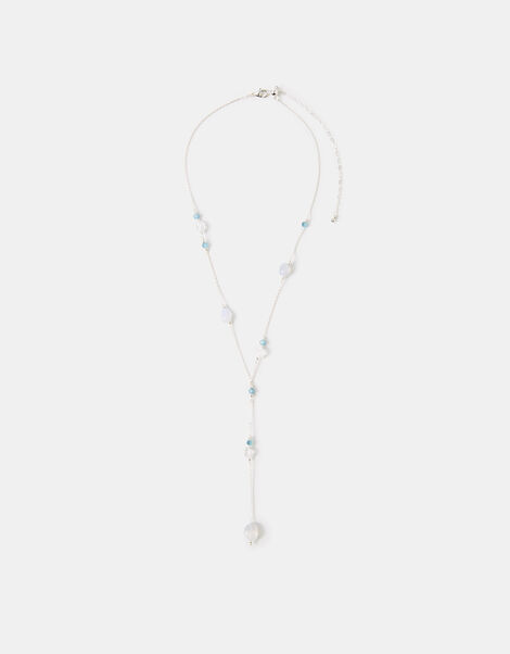 Sterling Silver-Plated Blue Quartz Lariat Necklace, , large