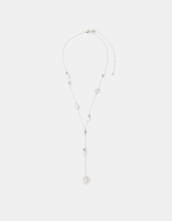 Sterling Silver-Plated Blue Quartz Lariat Necklace, , large