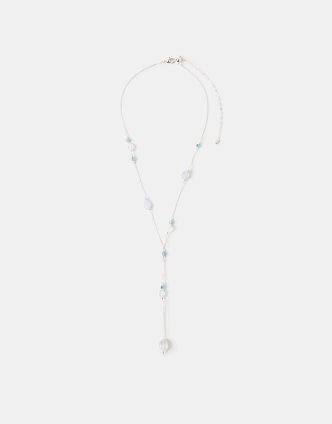 Sterling Silver-Plated Blue Quartz Lariat Necklace, , large