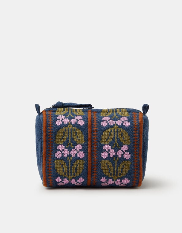 Floral Tapestry Denim Make Up Bag, , large