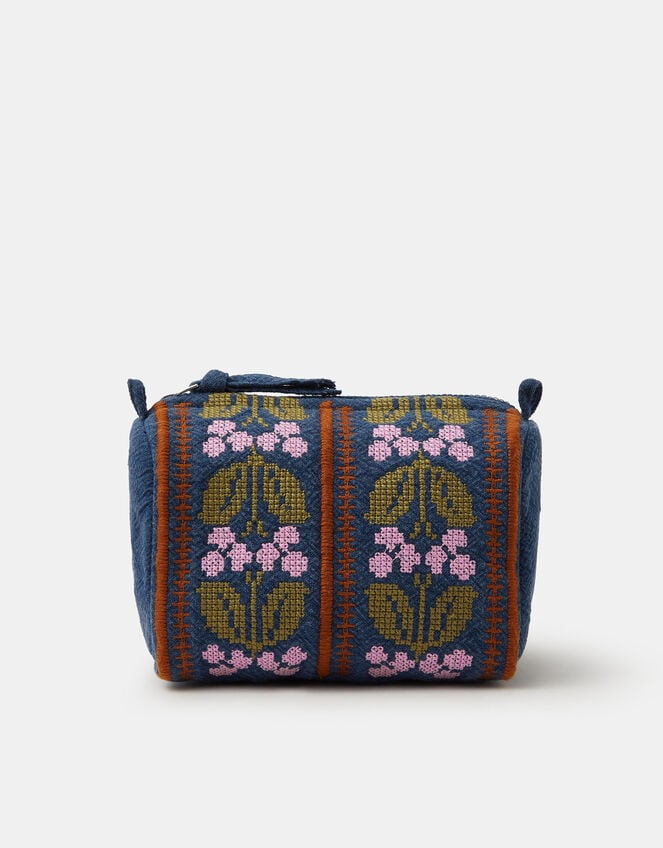 Floral Tapestry Denim Make Up Bag, , large
