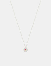 Sterling Silver Birthstone Disc Pendant Necklace, Silver (ST SILVER), large