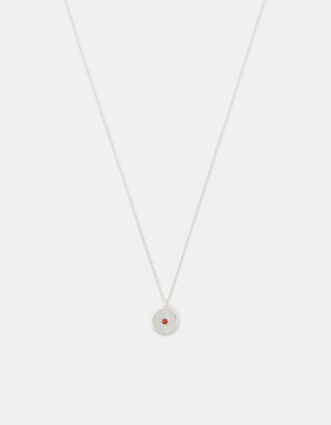 Sterling Silver Birthstone Disc Pendant Necklace, Silver (ST SILVER), large
