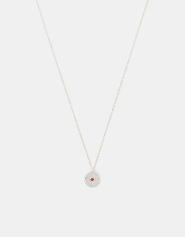 Sterling Silver Birthstone Disc Pendant Necklace, Silver (ST SILVER), large