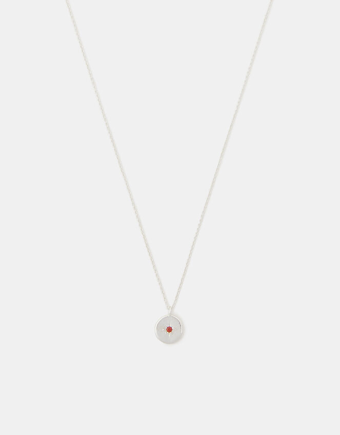 Sterling Silver Birthstone Disc Pendant Necklace, Silver (ST SILVER), large