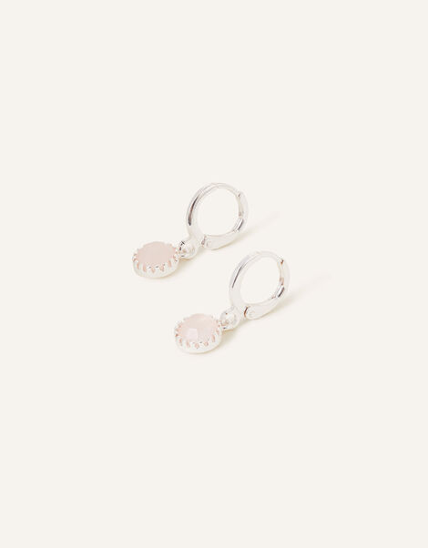 Sterling Silver-Plated Rose Quartz Drop Earrings, , large