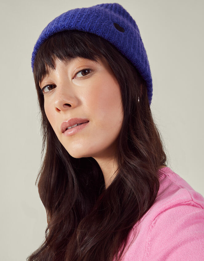 Embroidered Heart Beanie Hat, , large