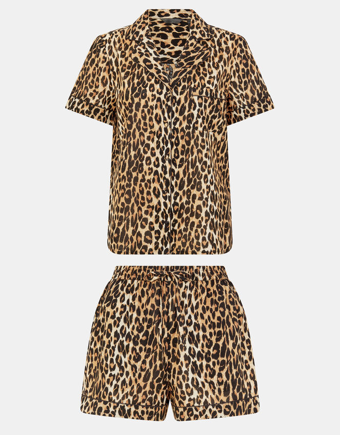 Leopard Print Short Pyjamas Set, Brown (BROWN), large