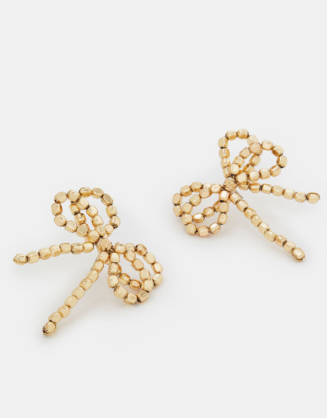 Beaded Bow Stud Earrings, , large