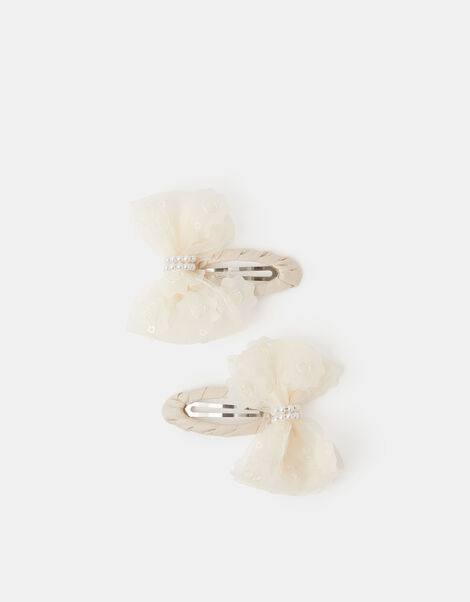 Girls 2-Pack Flower Mesh Bow Hair Clips, , large