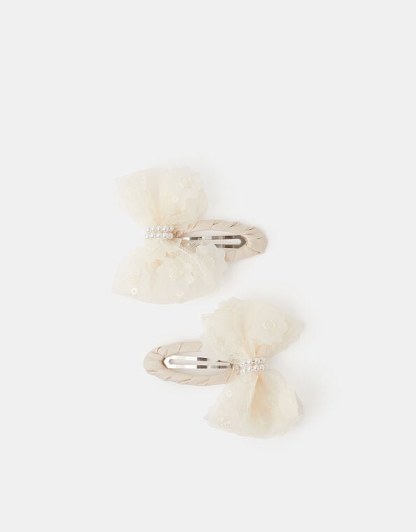 Girls 2-Pack Flower Mesh Bow Hair Clips, , large