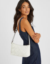 Woven Faux Leather Shoulder Bag, , large