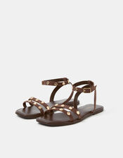 Shell Embellished Suede Sandals, Brown (CHOCOLATE), large