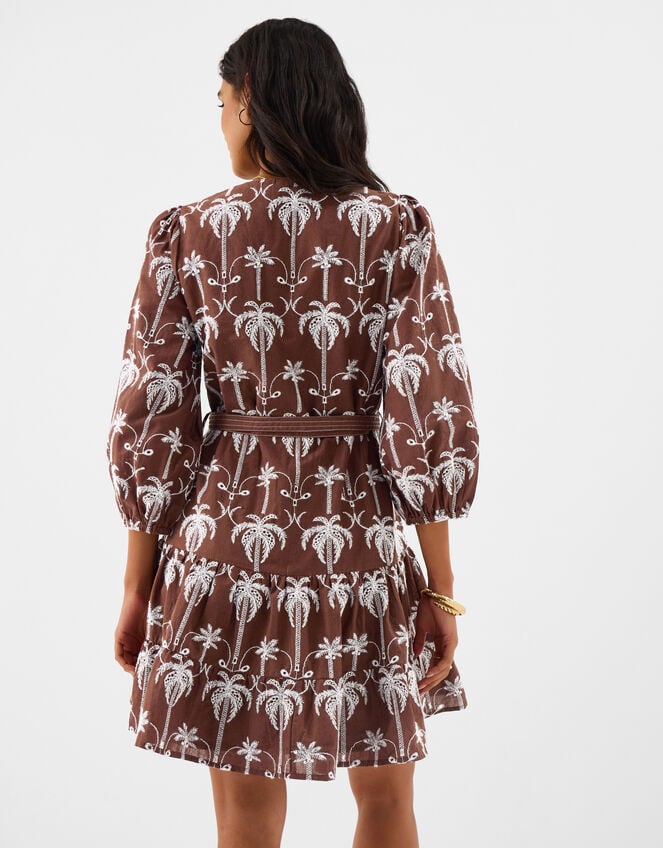 Palm Embroidered Mini Dress, Brown (BROWN), large