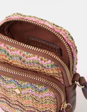 Stripe Raffia Phone Bag, , large