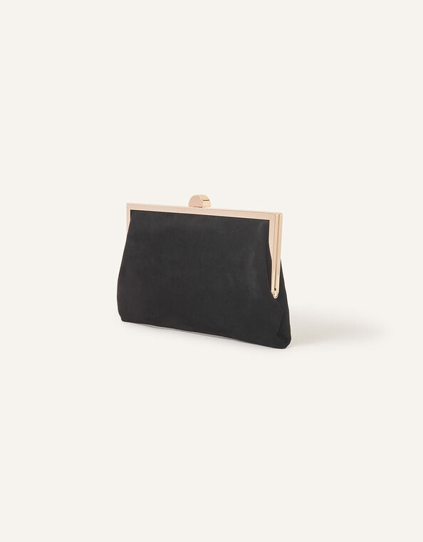 Suedette Clip Frame Clutch Bag Black, Black (BLACK), large