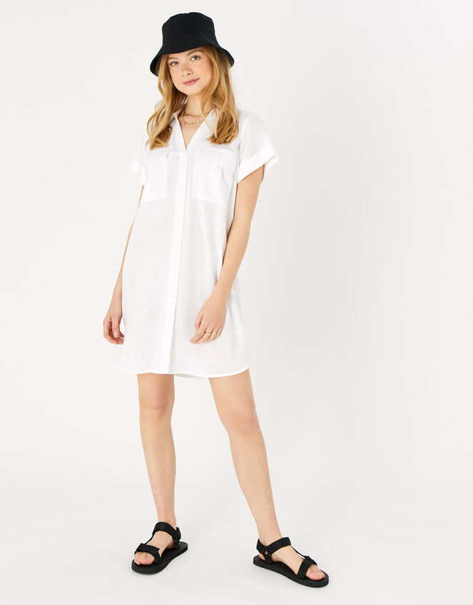 Short Sleeve Beach Shirt with Sustainable Viscose, White (WHITE), large