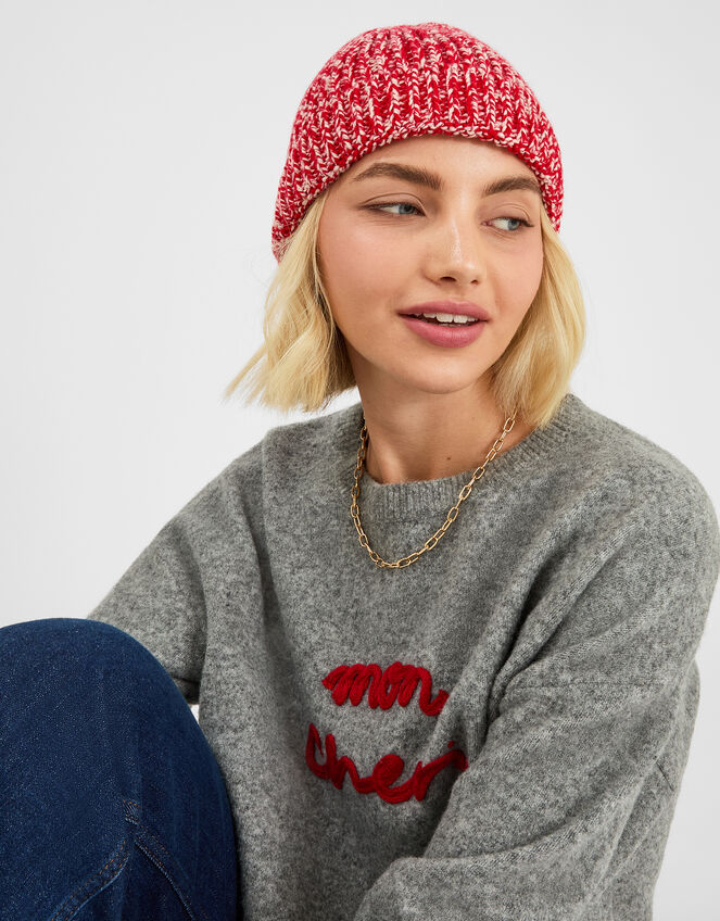 Chunky Two Tone Beanie Hat, , large