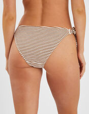 Textured Stripe Tie Side Bikini Bottoms, Camel (BEIGE), large