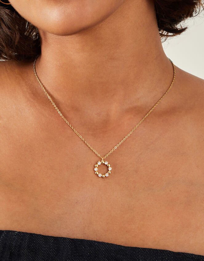 14ct Gold-Plated Flower Circle Pendant Necklace, , large