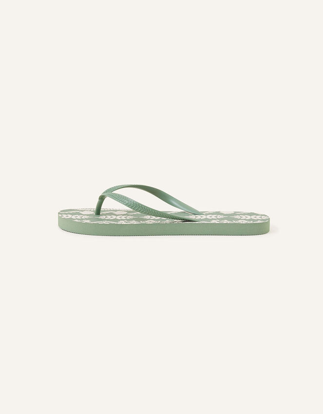 Sundown Ornamental Print Flip Flops, Green (GREEN), large