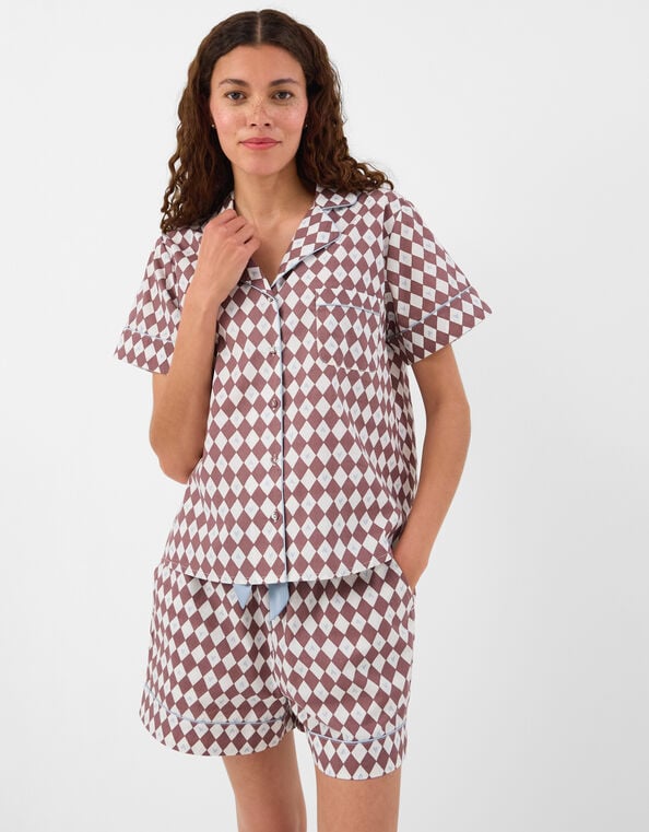 Diamond Print Short Pyjama Set, Brown (BROWN), large