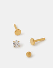 2-Pack 14ct Gold-Plated Surgical Steel Diamant&eacute; Flatback Earrings, , large
