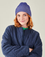 Chunky Rib Beanie Hat, Blue (BLUE), large